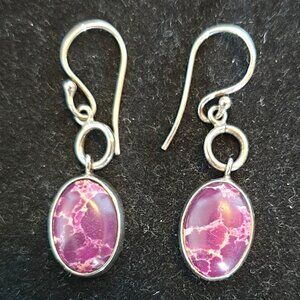 Rare Vintage Natural Purple Impression Jasper 925 Sterling Silver Dangle Earring